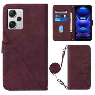 For Xiaomi Redmi Note 12 Pro+ 5G Global Crossbody 3D Embossed Flip Leather Phone Case(Wine Red)