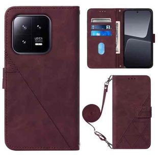 For Xiaomi 13 Crossbody 3D Embossed Flip Leather Phone Case(Wine Red)