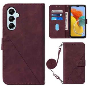 For Samsung Galaxy M14 5G Crossbody 3D Embossed Flip Leather Phone Case(Wine Red)
