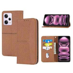 For Redmi Note 12 5G Global Woven Texture Stitching Magnetic Leather Phone Case(Brown)