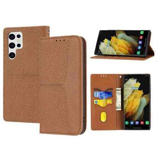 For Samsung Galaxy S23 Ultra 5G Woven Texture Stitching Magnetic Leather Phone Case(Brown)