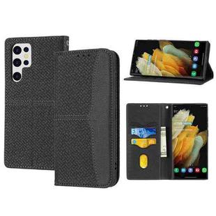 For Samsung Galaxy S23 Ultra 5G Woven Texture Stitching Magnetic Leather Phone Case(Black)