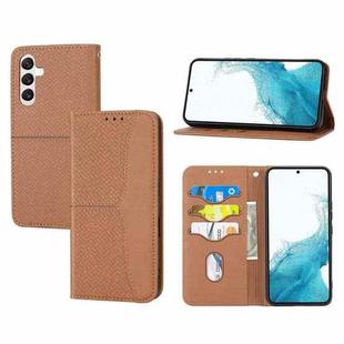 For Samsung Galaxy A14 5G Woven Texture Stitching Magnetic Leather Phone Case(Brown)