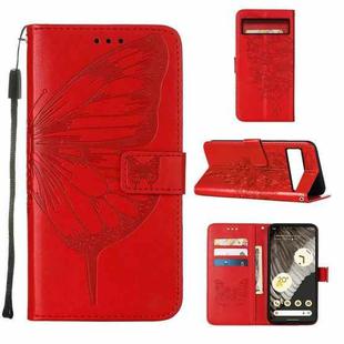 For Google Pixel 8 Embossed Butterfly Leather Phone Case(Red)