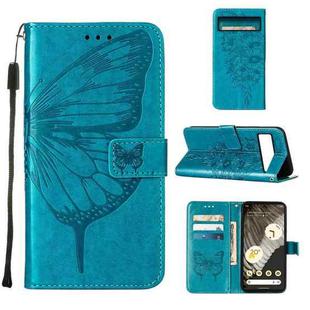 For Google Pixel 8 Embossed Butterfly Leather Phone Case(Blue)