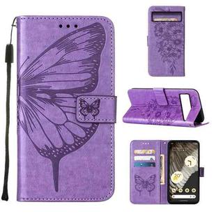 For Google Pixel 8 Embossed Butterfly Leather Phone Case(Light Purple)