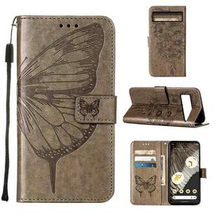 For Google Pixel 8 Embossed Butterfly Leather Phone Case(Grey)