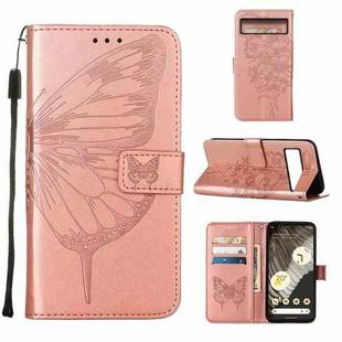 For Google Pixel 8 Pro Embossed Butterfly Leather Phone Case(Rose Gold)