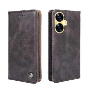 For Realme C55 Non-Magnetic Retro Texture Leather Phone Case(Grey)