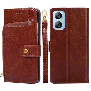 For Blackview A52 Zipper Bag Leather Phone Case(Brown)