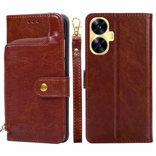 For Realme C55 4G Zipper Bag Leather Phone Case(Brown)