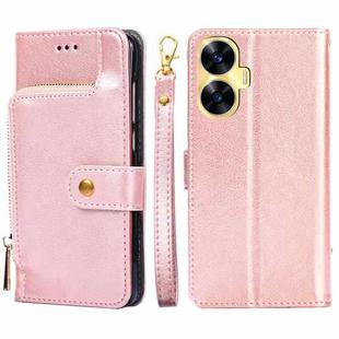 For Realme C55 4G Zipper Bag Leather Phone Case(Rose Gold)