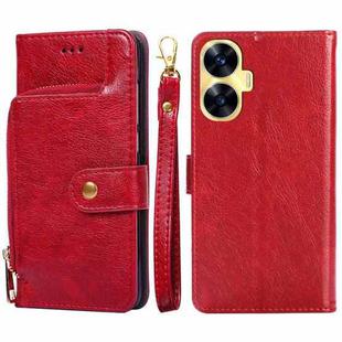 For Realme C55 4G Zipper Bag Leather Phone Case(Red)