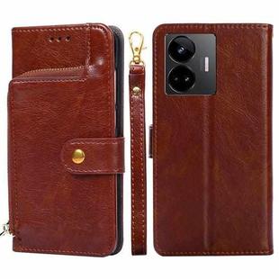 For Realme GT Neo5 Zipper Bag Leather Phone Case(Brown)