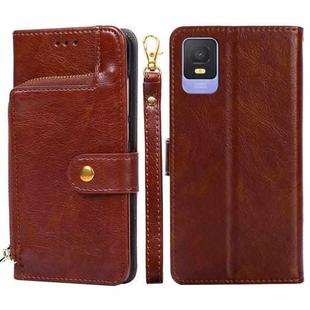 For TCL 403 Zipper Bag Leather Phone Case(Brown)