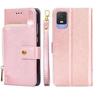 For TCL 403 Zipper Bag Leather Phone Case(Rose Gold)