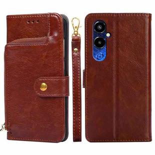 For Tecno Pova 4 Pro Zipper Bag Leather Phone Case(Brown)