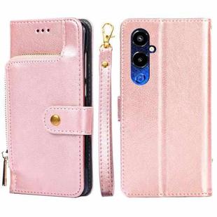 For Tecno Pova 4 Pro Zipper Bag Leather Phone Case(Rose Gold)