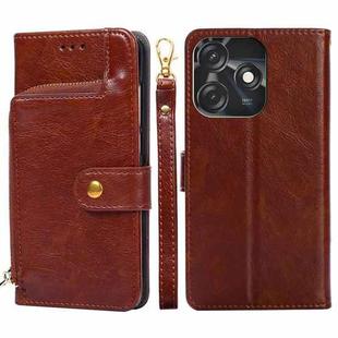 For Tecno Spark 10C Zipper Bag Leather Phone Case(Brown)