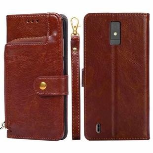For ZTE Blade A32 Zipper Bag Leather Phone Case(Brown)