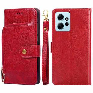 For Xiaomi Redmi Note 12 4G Global Zipper Bag Leather Phone Case(Red)