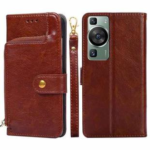 For Huawei P60 / P60 Pro Zipper Bag Leather Phone Case(Brown)