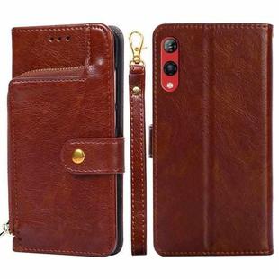 For Rakuten Hand 4G Zipper Bag Leather Phone Case(Brown)