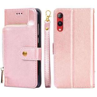 For Rakuten Hand 4G Zipper Bag Leather Phone Case(Rose Gold)