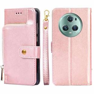 For Honor Magic5 Pro Zipper Bag Leather Phone Case(Rose Gold)