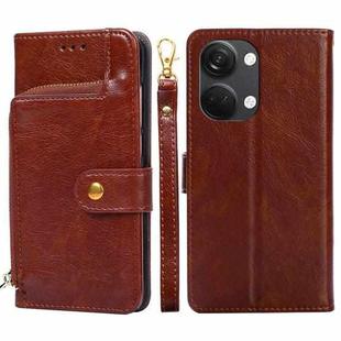 For OnePlus Ace 2V 5G Zipper Bag Leather Phone Case(Brown)