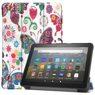 For Kindle Fire HD 8 (2020) Colored Drawing Horizontal Flip Leather Case, with Three-folding Holder & Wake-up / Sleep Function(Colorful Butterfly)