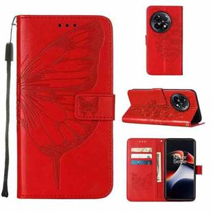 For OnePlus Ace 2 5G / 11R 5G Embossed Butterfly Leather Phone Case(Red)