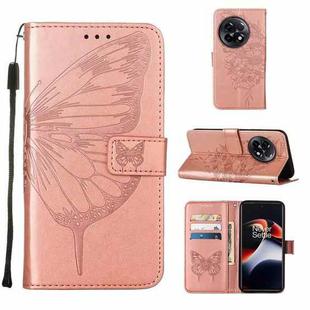For OnePlus Ace 2 5G / 11R 5G Embossed Butterfly Leather Phone Case(Rose Gold)