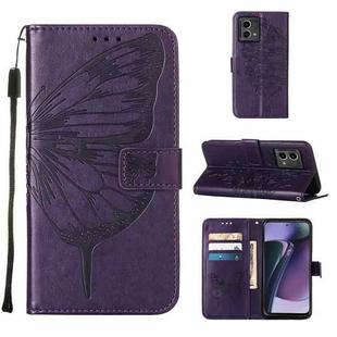 For Motorola Moto G Stylus 5G 2023 Embossed Butterfly Leather Phone Case(Dark Purple)