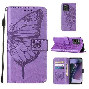 For Motorola Moto G Stylus 5G 2023 Embossed Butterfly Leather Phone Case(Light Purple)