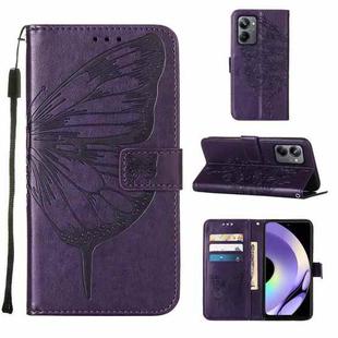 For Realme 10 Pro 5G Embossed Butterfly Leather Phone Case(Dark Purple)