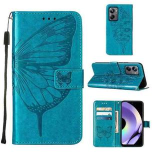 For Realme 10 Pro 5G Embossed Butterfly Leather Phone Case(Blue)