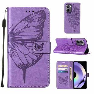 For Realme 10 Pro 5G Embossed Butterfly Leather Phone Case(Light Purple)