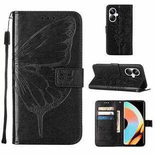 For Realme 10 Pro+ 5G Embossed Butterfly Leather Phone Case(Black)