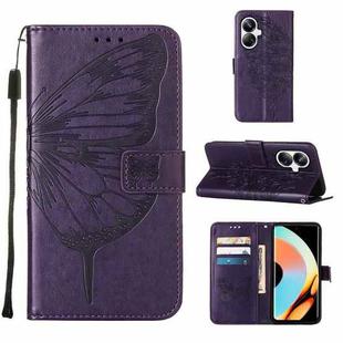 For Realme 10 Pro+ 5G Embossed Butterfly Leather Phone Case(Dark Purple)