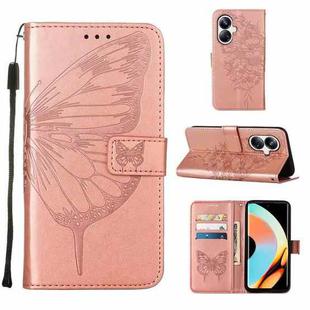 For Realme 10 Pro+ 5G Embossed Butterfly Leather Phone Case(Rose Gold)