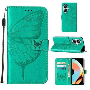 For Realme 10 Pro+ 5G Embossed Butterfly Leather Phone Case(Green)