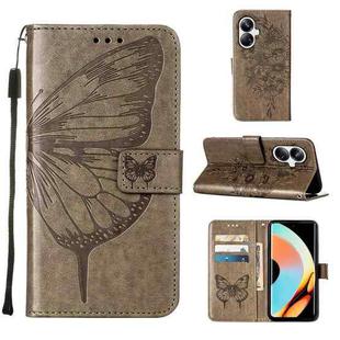 For Realme 10 Pro+ 5G Embossed Butterfly Leather Phone Case(Grey)