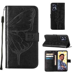 For Realme C55 Embossed Butterfly Leather Phone Case(Black)