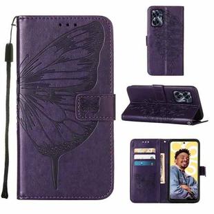 For Realme C55 Embossed Butterfly Leather Phone Case(Dark Purple)
