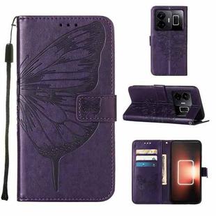 For Realme GT Neo 5 5G / GT3 Embossed Butterfly Leather Phone Case(Dark Purple)