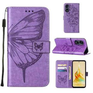 For OPPO A1 Pro / Reno8 T 5G Embossed Butterfly Leather Phone Case(Light Purple)