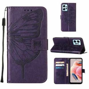 For Xiaomi Redmi Note 12 4G Global Embossed Butterfly Leather Phone Case(Dark Purple)