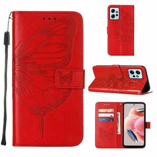 For Xiaomi Redmi Note 12 4G Global Embossed Butterfly Leather Phone Case(Red)