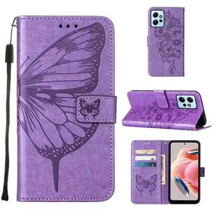 For Xiaomi Redmi Note 12 4G Global Embossed Butterfly Leather Phone Case(Light Purple)